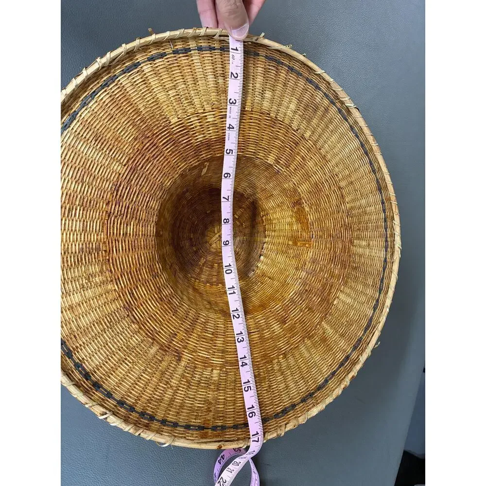 Vintage Handwoven Asian Rattan Sun Hat Large Woven Rice Hat Decorative Wall Art